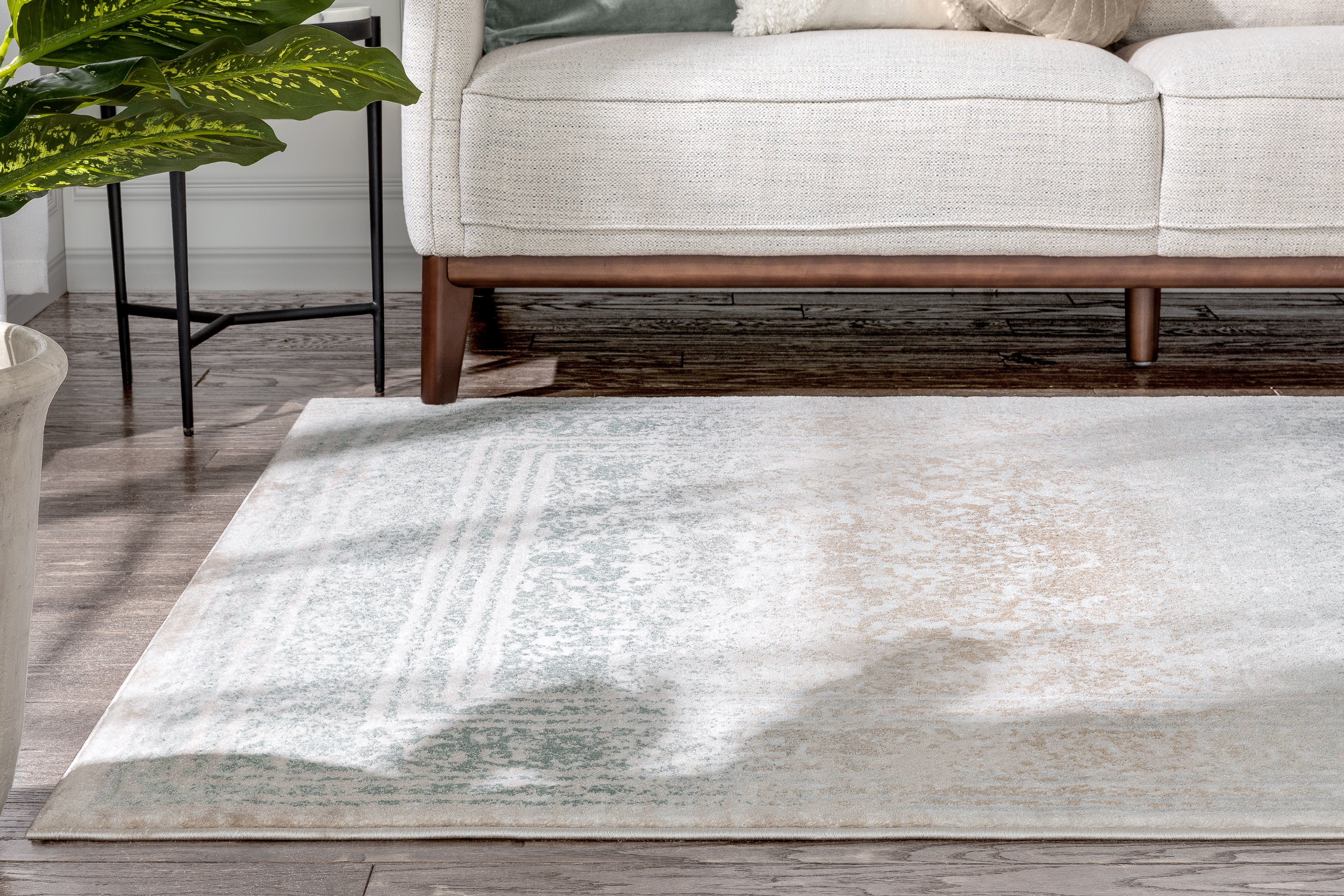 Well Woven Kensington Melange Blue Vintage Modern Oriental Medallion Distressed 9'3" x 12'6" Area Rug