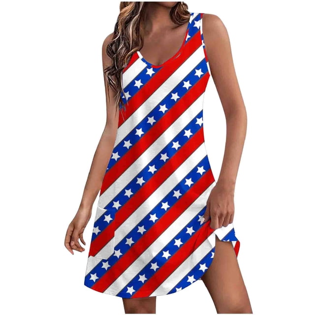 Vestido de Verano para Mujeres sin Mangas Cuello en V con Impresión de Bolsillo, Vestido Casual para Uso Diario Y de Fiesta