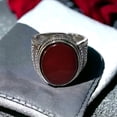 thumbnail image 3 of Silver Handmade Ring 925k Sterling Silver Enamal Red Oval Shape Carnelian GemStone Ring Men's Ring with Round Stones Outstanding Gift KCR043, 3 of 7