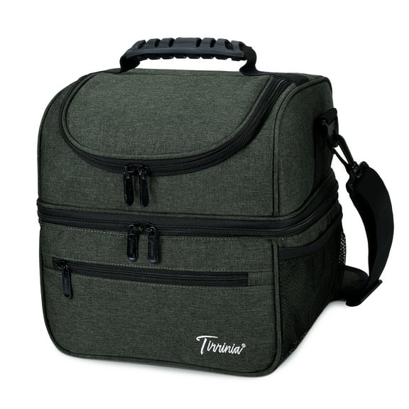 Tirrinia Extra Large Lunch Bag For Women Men 13L/22 Can, Insulated Leakproof Adult Reusable Lunch Box Meal Prep Bento Box Cooler Tote with Dual Compartment, Charcoal