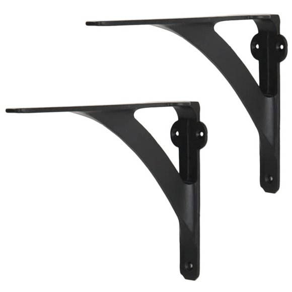 A29 Black Shelf Brackets for 6", 8", 10" Shelves, Heavy Duty Iron Shelf Bracket, Metal Shelf Brackets, L Brackets for Wall Shelves, Hardware Included, Black Powder Coat 5 7/8" x 7 7/8", Set of 2