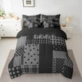 thumbnail image 2 of Manfei Geometric Circle Dot 7 Pieces Bedding Comforter Set,Cute Polka Dot Full Bedding Set,Gray Black Plaid Fitted Sheet Flat Sheet For Girls,Ultra Soft Home Decor Reversible, 2 of 8