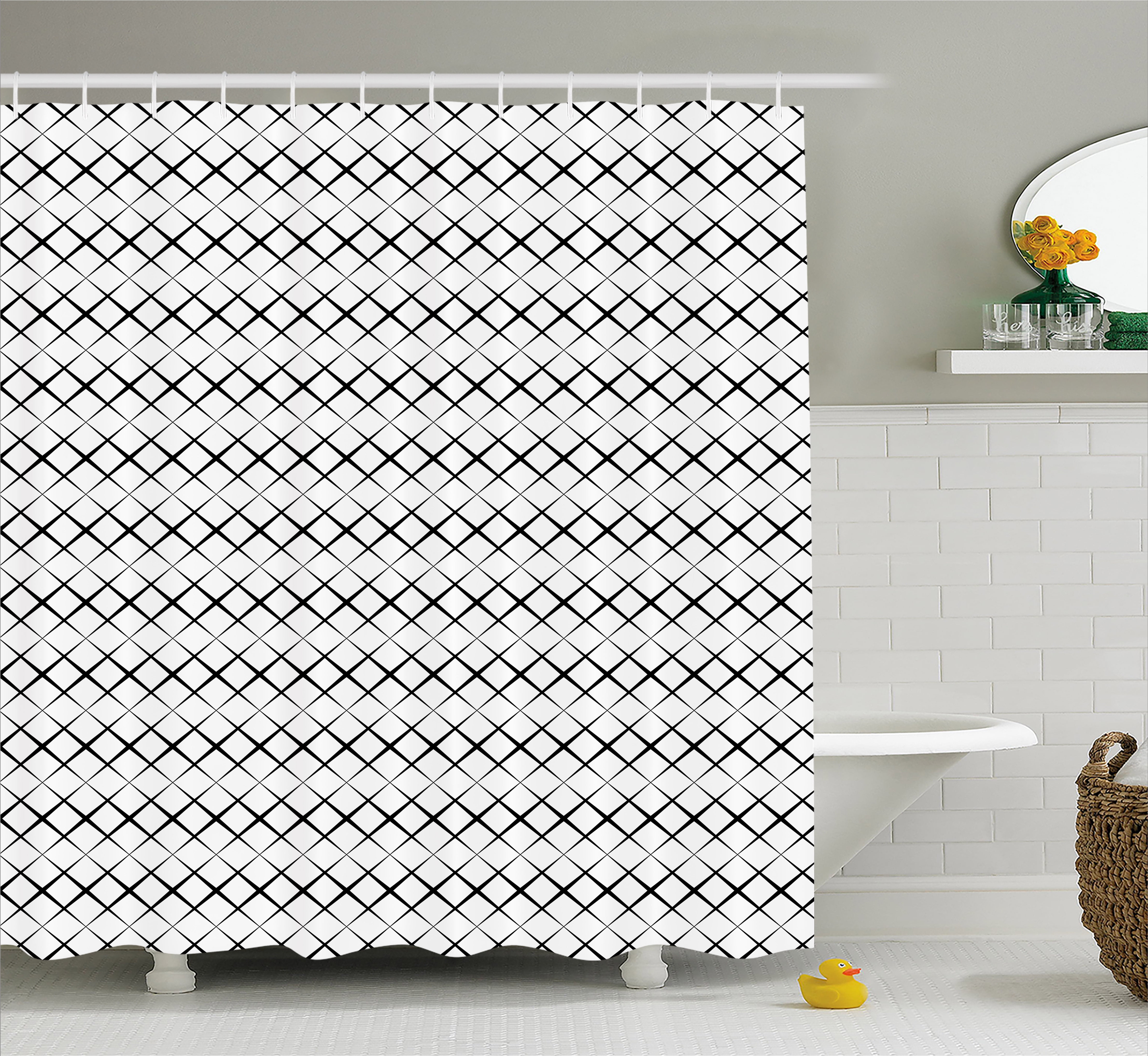 Black and White Shower Curtain, Monochrome Pattern with X Shape