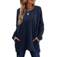 thumbnail image 2 of Fancyglim Women's Long Sleeve Sweatshirt Round Neck Tunic Tops Casual Loose Shirt Blouses Navy S, 2 of 6