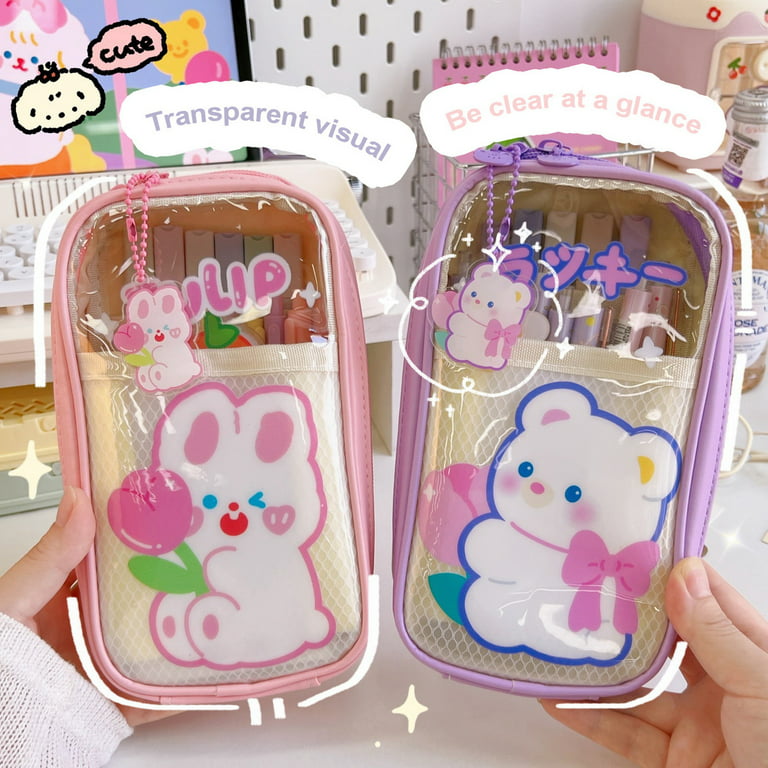 Kripyery Pencil Case Cartoon Pictures Waterproof High Capacity Transparent  Lovely Stationery Storage Nylon Five-layer Pencil Holder for School 