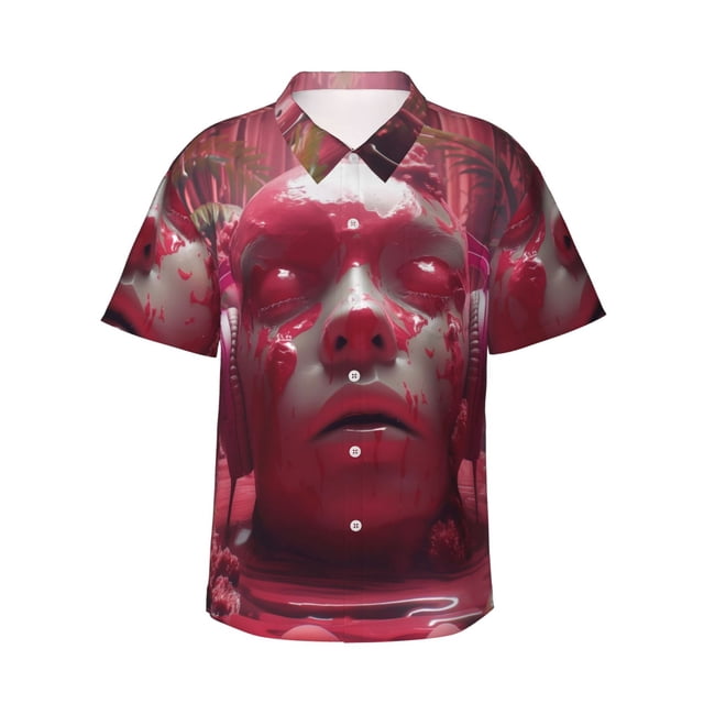 Fotbe Surreal Pink Headphones Camisa Hawaiana para Hombre Unisex – Camisa Casual de Verano con Botones de Manga Corta de Algodón y Lino,XX-Large