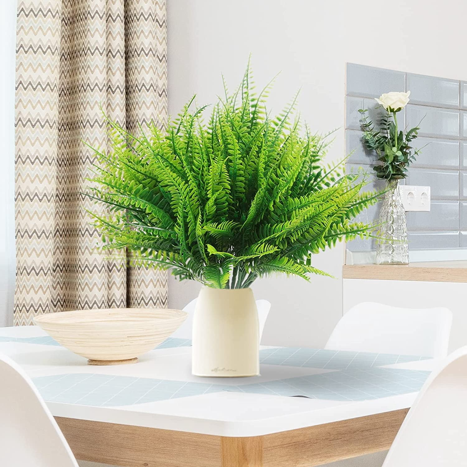 20 Pcs Ferns Artificial Plants Outdoor Fake Boston Fern Bushes Large Bundle Faux Fern Stems UV Resistant Plastic Flowers for Outside Planter Front Porch Garden Ground Greenery Décor