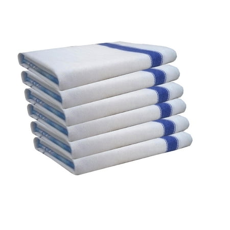 

Kitchen Towels 100% cotton Dish Towels White with blue Strip (Pack of 6)