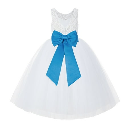 

White Lace Back Tutu Tulle Flower Girl Dress Communion Baptism 212noFT