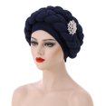 thumbnail image 1 of Fashion Women Beading Braid Hat Muslim Ruffle Cancer Wrap Cap Sleep Caps Satin Lined Hair Bonnets, 1 of 3