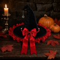 thumbnail image 5 of Womens Witch Hat with Organza Trim and Ribbon Tails, Wide Brim Pointed Cone Costume Hat, Wizard Headwear for Halloween Party Dress Up Cosplay Red, 5 of 5