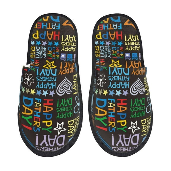 Logiee Happy Father Day Print Fuzzy Scuff Slippers,Soft Comfy Non-slip Indoor House Shoes ,Lightweight Warm Slip On Home Slippers-Medium