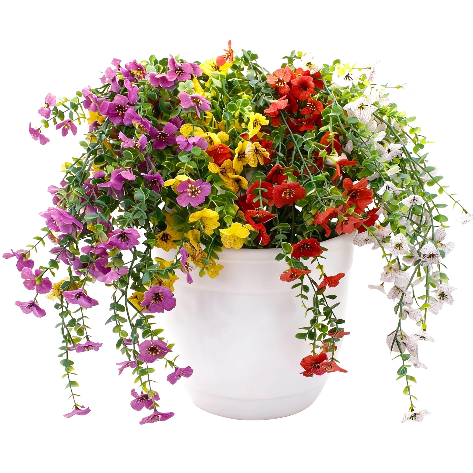 Artificial Hanging Flowers for Outdoors Faux Plants for Spring Summer Decoration,4 Bundles UV Resistant Realistic Silk Violet Flowers Indoor Outside Garden Porch Patio Balcony Yard Farmhouse