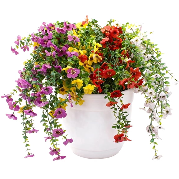 Artificial Hanging Flowers for Outdoors Faux Plants for Spring Summer Decoration,4 Bundles UV Resistant Realistic Silk Violet Flowers Indoor Outside Garden Porch Patio Balcony Yard Farmhouse