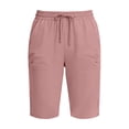 thumbnail image 3 of Womens Long Shorts with Pockets Drawstring Elastic Waisted Straight Leg Cargo Sweat Short Summer Sweatshorts (M, Pink), 3 of 5