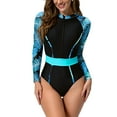 thumbnail image 2 of Njoeus Women Modest One - Piece Rashguard Bathing Suit Long Sleeve Tummy - Control Swimsuit Printed Zipper Sun Protection Surfing Athletic Swimwear (with Padded), 2 of 6