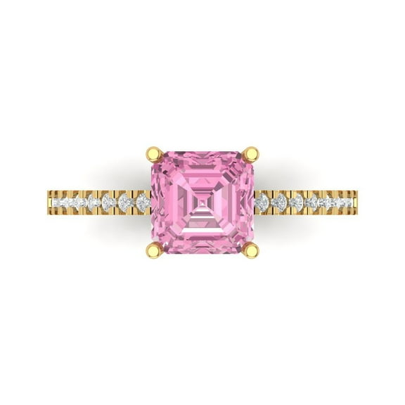 Solitaire with Accents Engagement Ring for Women - 2.7ct Simulated Pink Diamond in 18K Yellow Gold Promise Ring