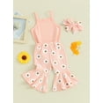 thumbnail image 3 of Suealasg 3Pcs Newborn Baby Girls Clothes Short Sleeve Flower Print Rompers Flare Pants Headband 3 6 12 18 Months Infant Summer Outfit 0-18M, 3 of 9