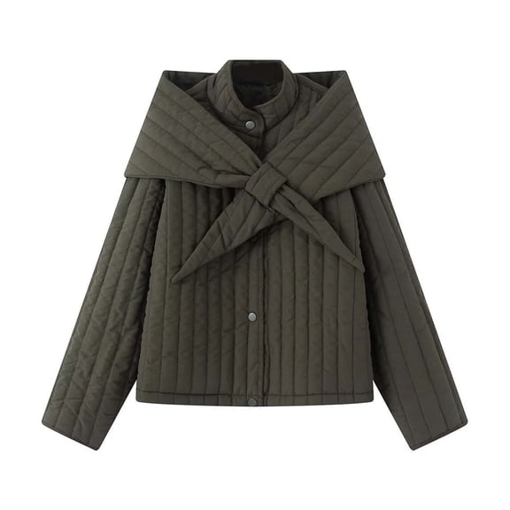 Sexlip Women Casual Detachable Scarf Jacket Single Breasted Long Sleeve Loose Holiday Coat Green S