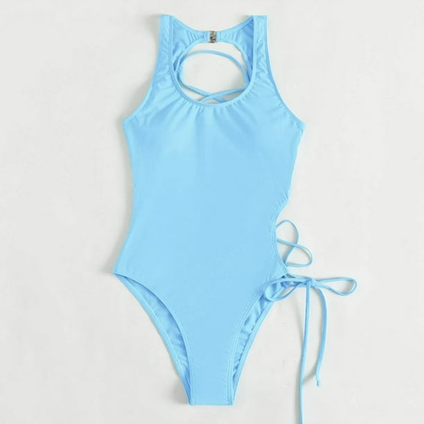 Ketyyh-chn99 Swimsuit Women 2024 Bikini Top Women's Thong Bottom Two Piece  Bikini Double Shoulder Straps Cute Swimsuit Triangle Bathing Blue,M 