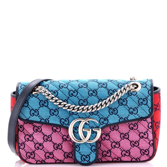 Pre-Owned GG Marmont Flap Bag Diagonal Quilted GG Canvas with Leather Small By Rebag
