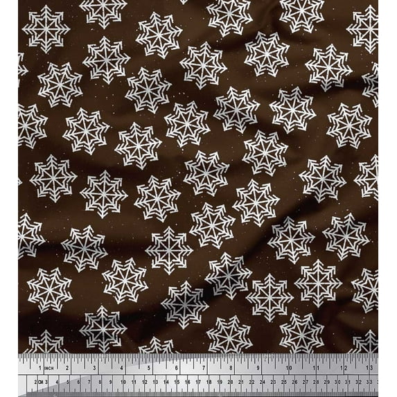 Soimoi Brown polyester Crepe Fabric Snow Flakes Floral Printed Craft Fabric by the Yard 52 Inch Wide