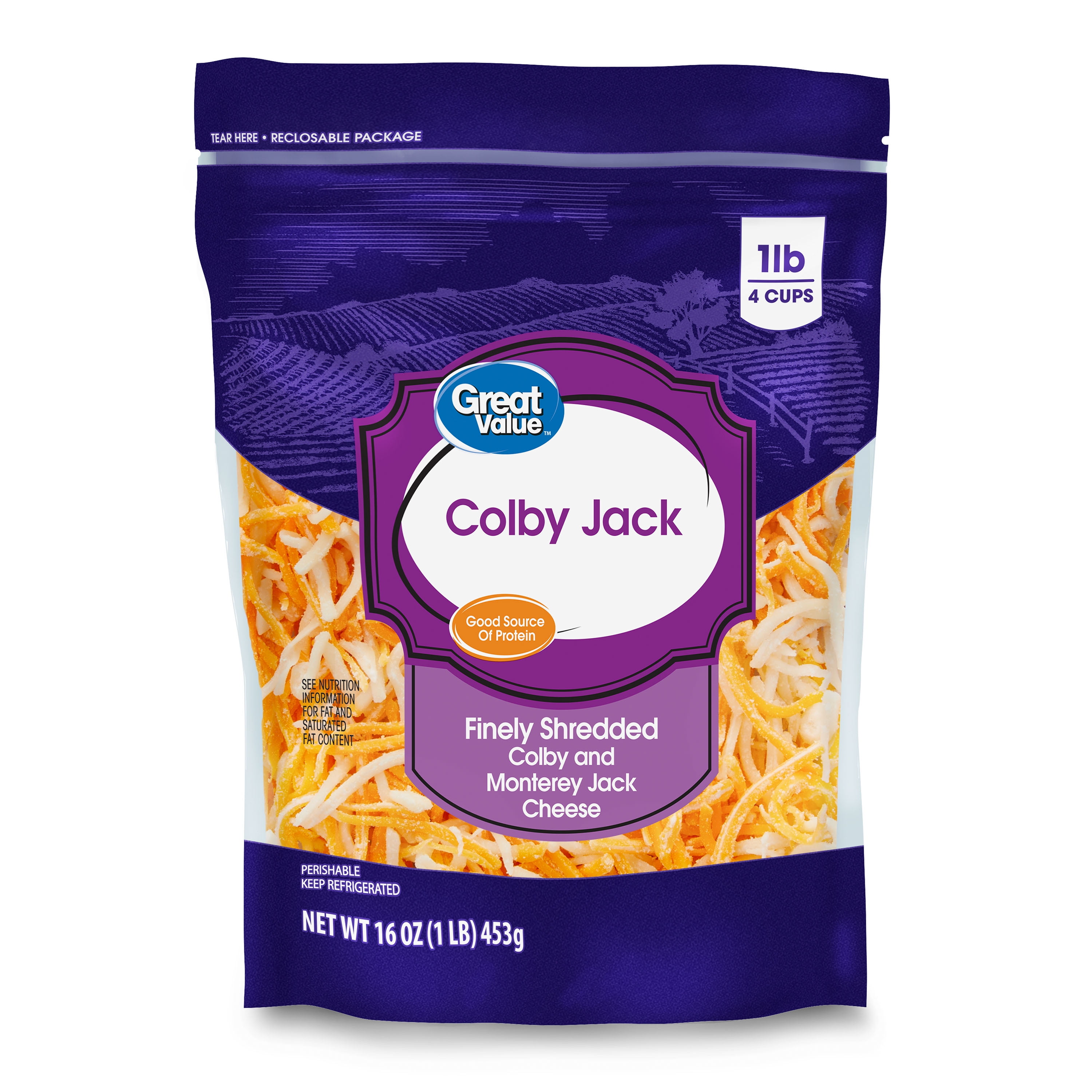 Great Value Finely Shredded Colby Jack Cheese, 16 oz