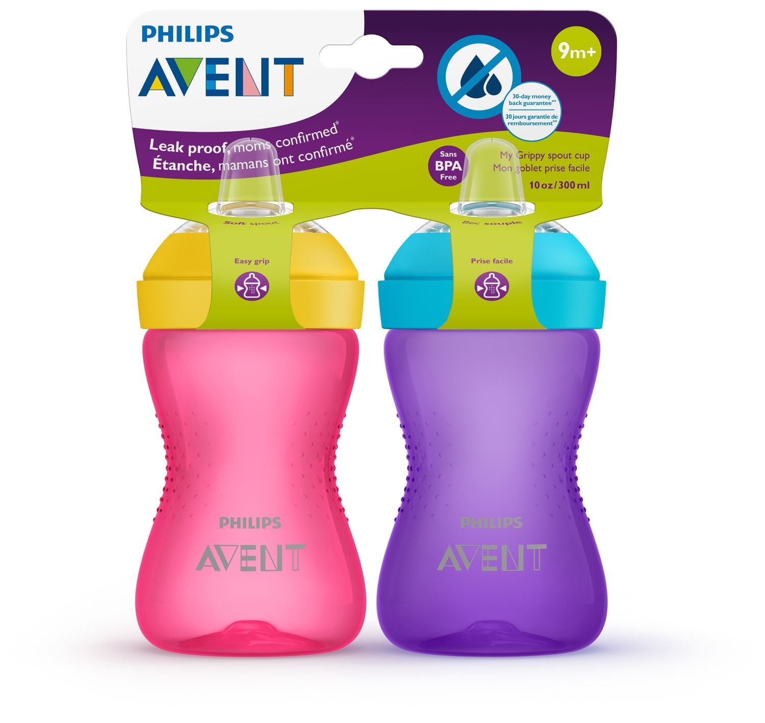 Philips Avent My Grippy Spout Cup, 10oz, 2pk, Pink/Purple, SCF801/22