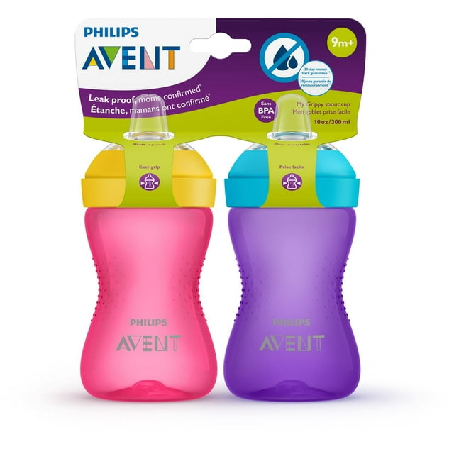 Philips Avent My Grippy Spout Cup, 2x10oz Cups, Pink/Purple, SCF801/22