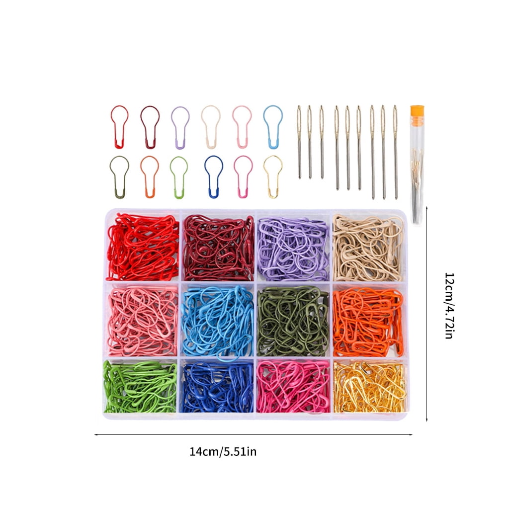 Geemin 1200Pcs Colorful Stiching Marker Metal Safe Pin and 18 Large Eye Sewinh Needle