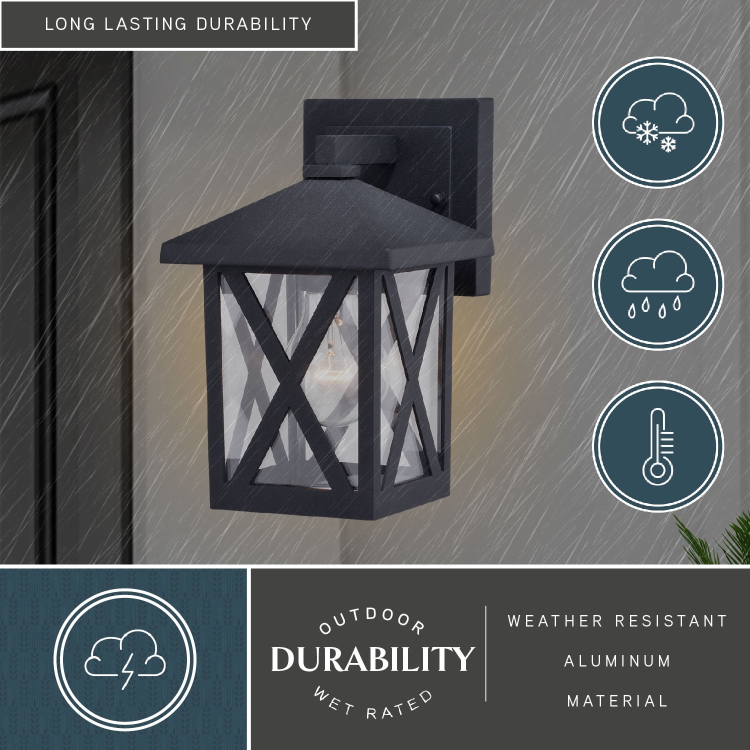 Rockford Aluminum 1 Light LED Compatible Black Transitional Outdoor Wall Lantern Clear Glass