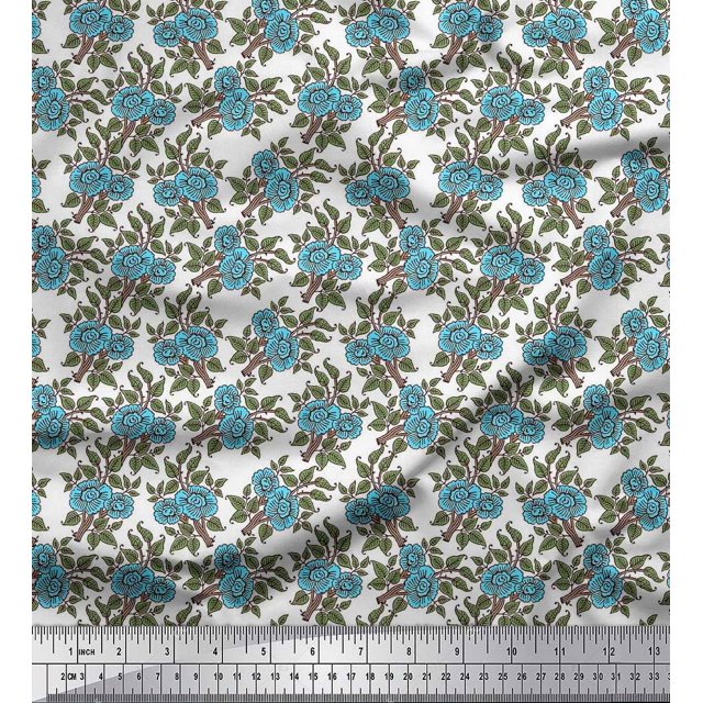 Soimoi Rayon Fabric Leaves & Floral Block Fabric Prints by Yard 42 Inch Wide