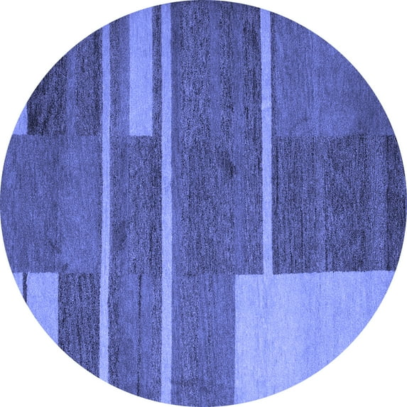 Ahgly Company Machine Washable Indoor Round Abstract Blue Contemporary Area Rugs, 4' Round