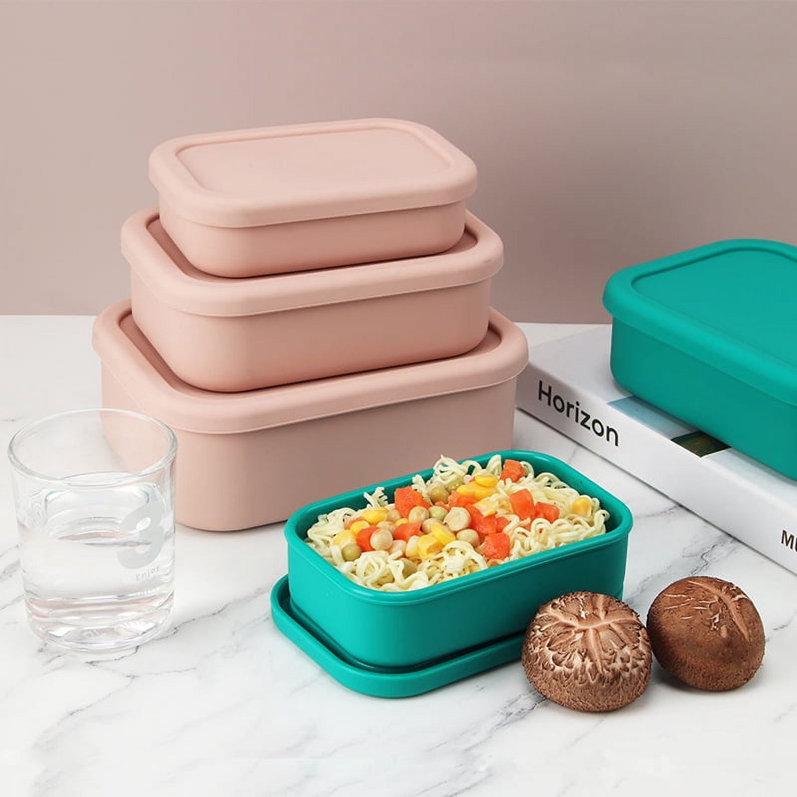 Namzi -a Silicone Food Storage Containers Set of 3 - Bento Lunch Box Silicone Container with Lid, Freezer Container Hard Shell Silicone Seal 2300ml (Blue)