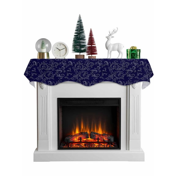 Navy Blue Floral Mantel Scarf Fireplace Decorations for Living Room, Vintage Farmhouse Abstract Flowers Fireplace Mantel Scarf Cover Runner for Halloween/Thanksgiving/Christmas Decor 70"x17"