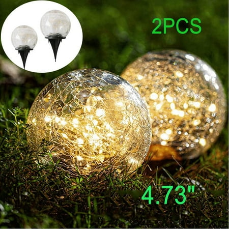 

2 Pack Solar Globe Lights Crack Glass Ball Lights Waterproof with 30 LEDs Solar Pathway Light for Yard Patio Pathway Warm White (4.73 )