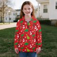 thumbnail image 5 of COEQINE Cute Quarter Zip Pullover for Girls with Collar, Long Sleeve Loose Fit Sweatshirt, Soft Printed Top for School, Playdate, Casual Wear, Ages 11-12, Snowman Dinosaur Red, 5 of 7