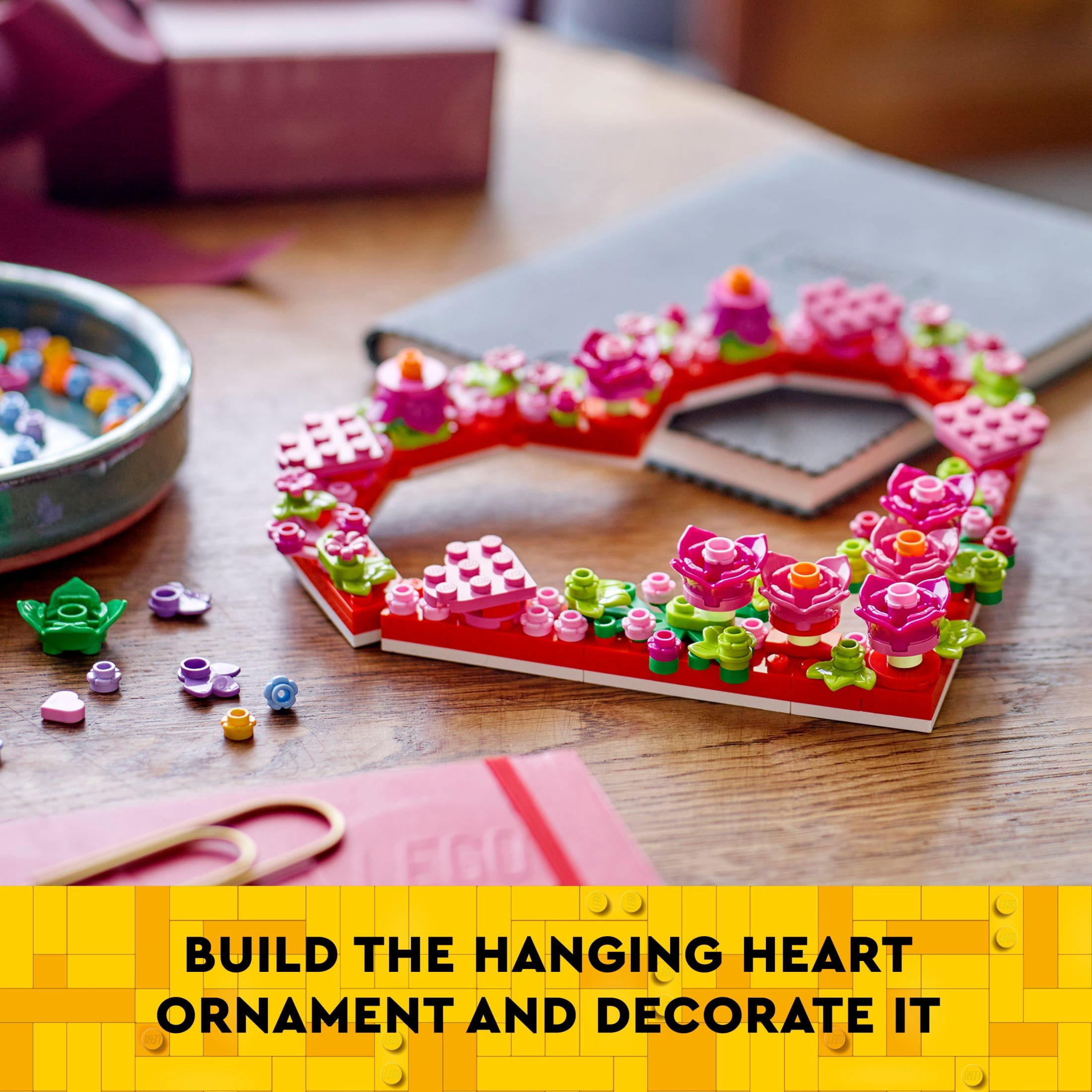 2 pack) LEGO Heart Ornament Building Toy Kit - Heart-Shaped
