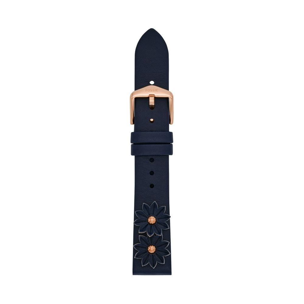 Fossil Fossil Navy Leather Watch Strap 18mm With Flowers
