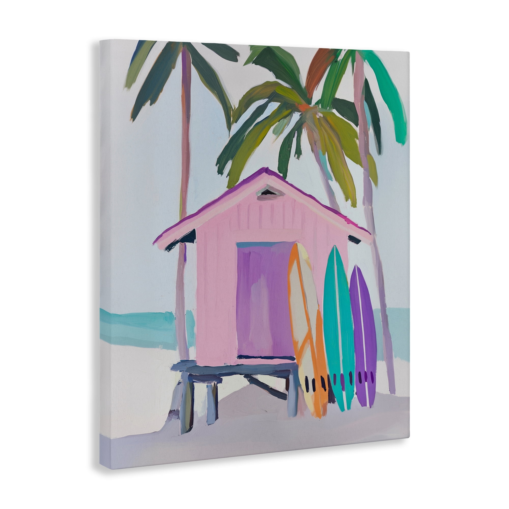 Stupell Industries Pink Beach Hut with Surfboards Canvas Wall Art, design by Sisi and Seb