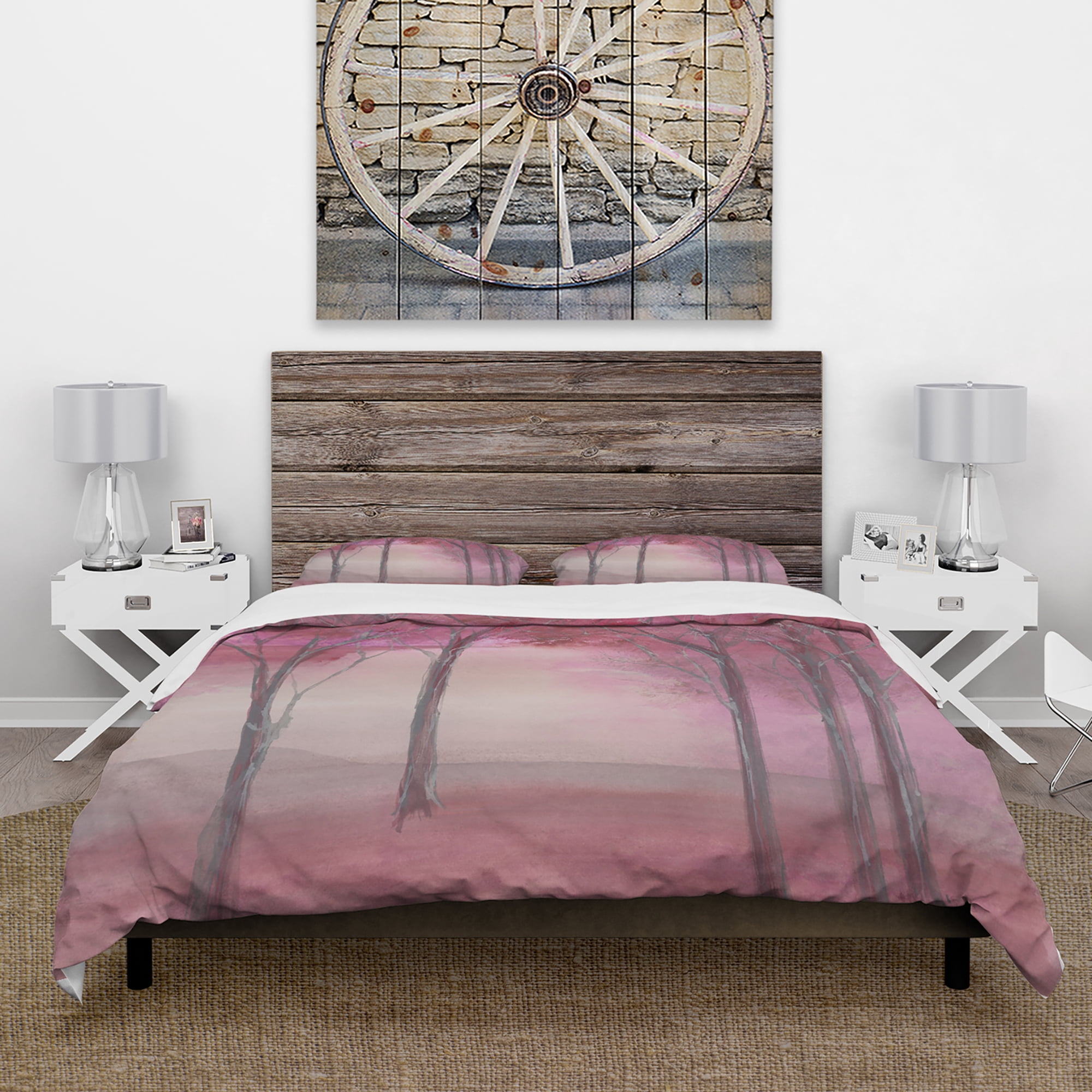 Designart 'Pink Forest' Cottage Duvet Cover Set