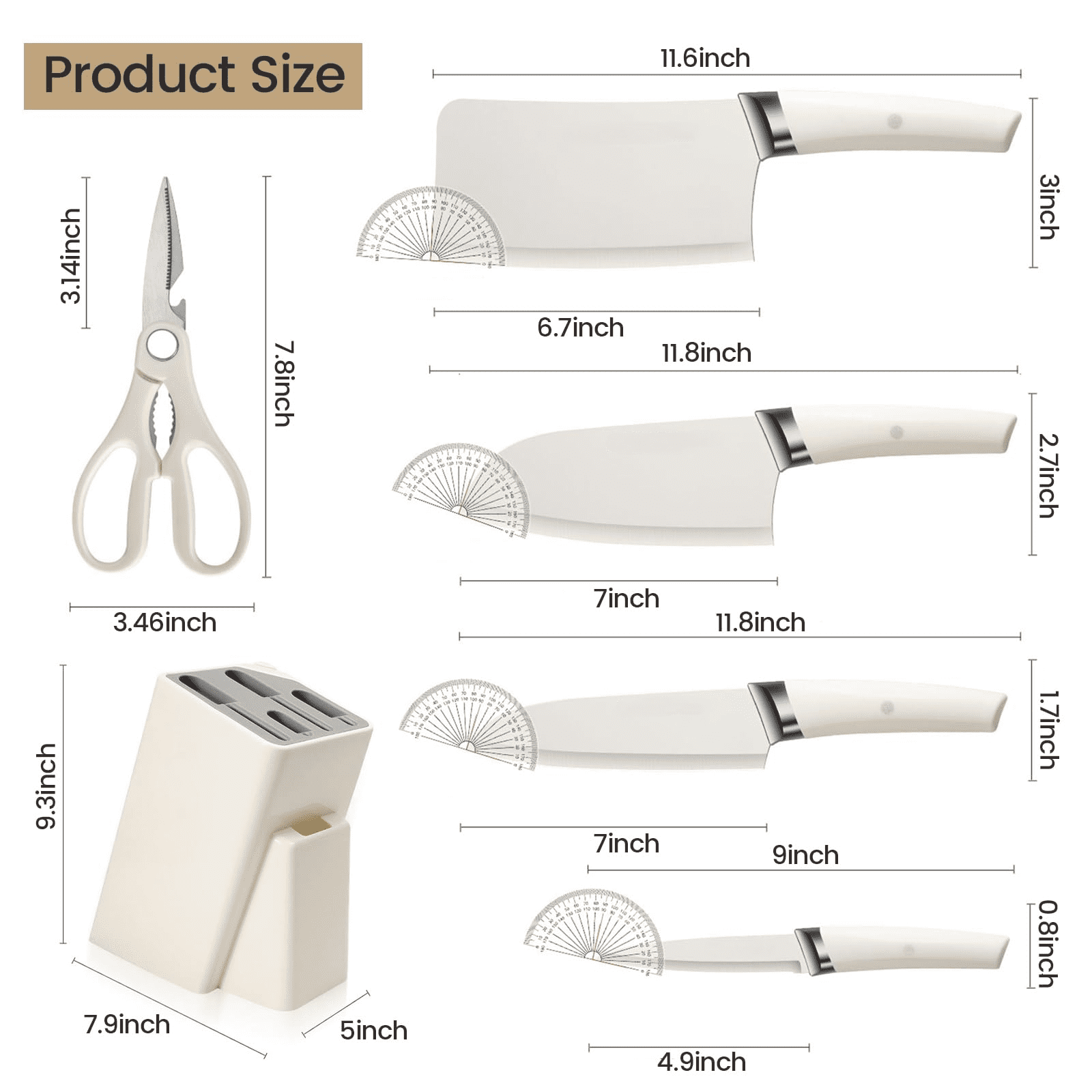 6-Piece White Kitchen Knife Set with Block, Stainless Steel Cutlery Set, Ultra-Sharp Chef Knives, Rust-Resistant Knives, Ideal Housewarming Gift