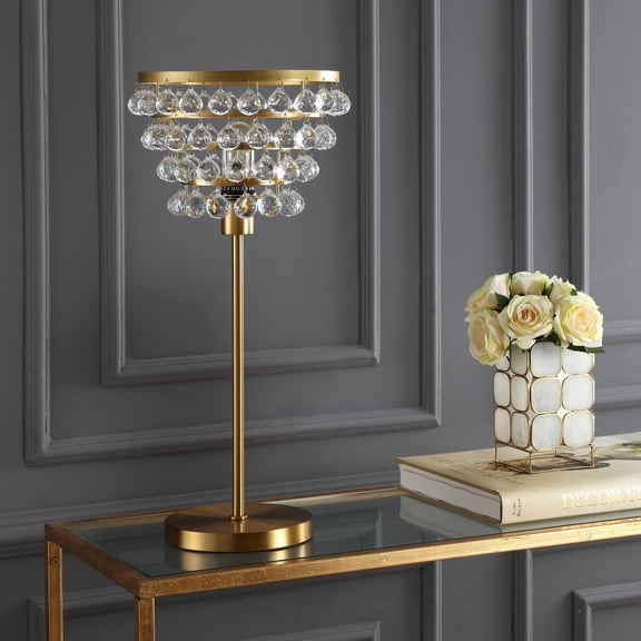 JONATHAN Y Buckingham 25" Crystal/Metal Table Lamp, Brass Gold/Clear, JYL9004B