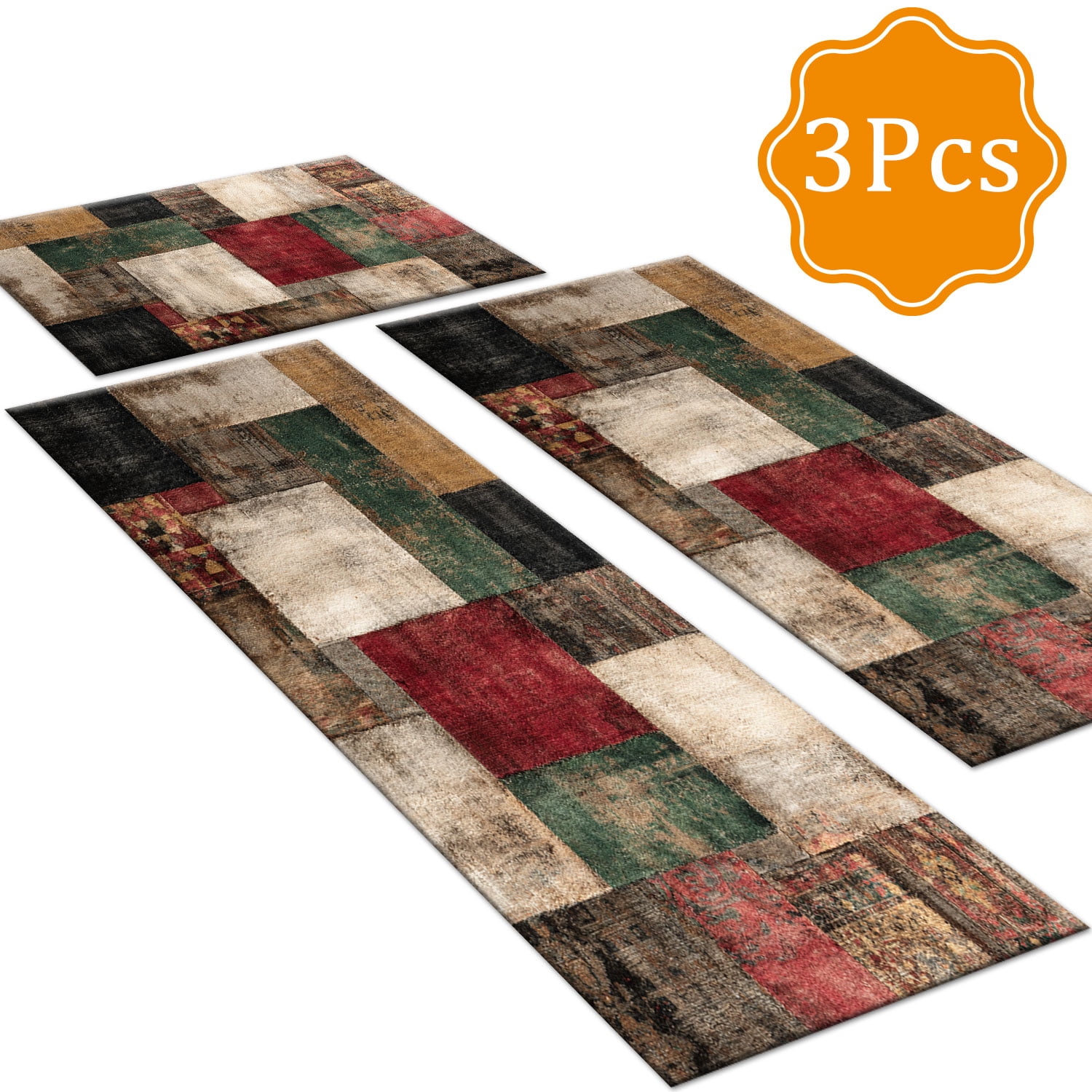 Three-Piece Kitchen Rug Set, Abstract Pattern Kitchen Hallway Rug, Soft And Comfortable, Suitable for Sinks, Floors, Entrances, Hallways, Bathrooms