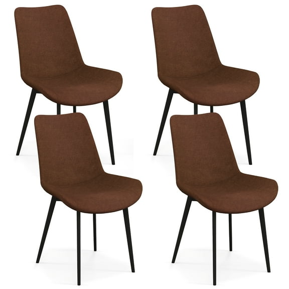 Gymax Dining Chair Set of 4 w/ Metal Legs Padded Seats & Backs for Dining Room Brown
