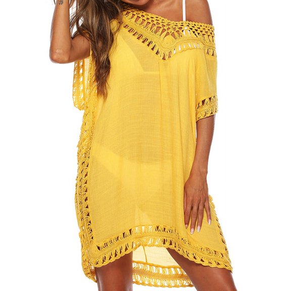 Ochine Women's Swimsuit Beach Crochet Cover Up Shirt Bikini Beachwear Bathing Suit Beach Dress, Average Size