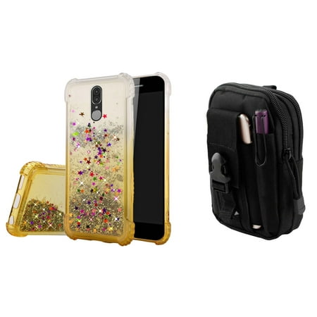 Bemz Glitter Series Compatible with Coolpad Legacy (2019) Case with Slim Flowing Liquid Quicksand Waterfall Two-Tone Cover (Gold/Stars), MOLLE Carrying Pouch and Atom