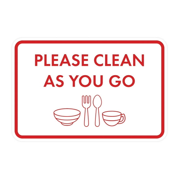 Classic Framed Please Clean As You Go Sign (White/Red) - Large