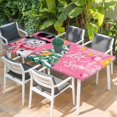 thumbnail image 2 of Pink Snowman Christmas Table Cloths for 3 Foot Rectangle Tables, Xmas Tree Ball Winter Snowflake Patio Waterproof Elastic Fitted Tablecloths, Washable Rectangular Table Cover for Camping, 2 of 8