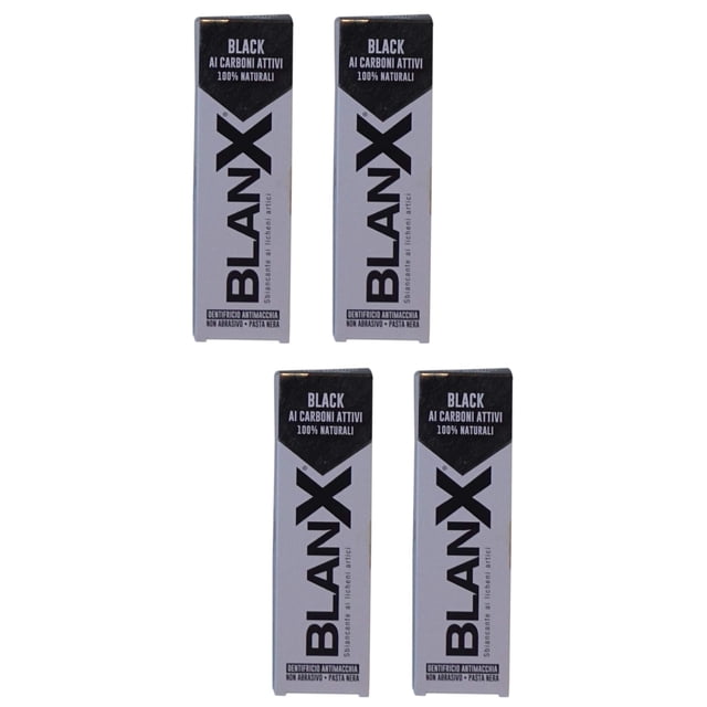 Pasta de dientes BLANX Black Whitening con carbón 75 ml, pack de 4